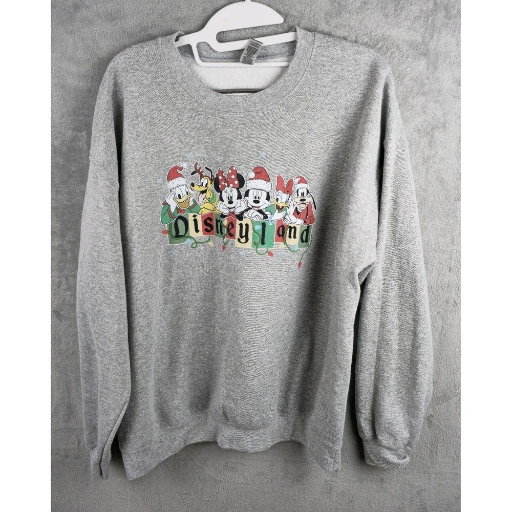 Gildan Disneyland Holiday Christmas Crewneck Sweatshirt Gray Mickey Minnie Large